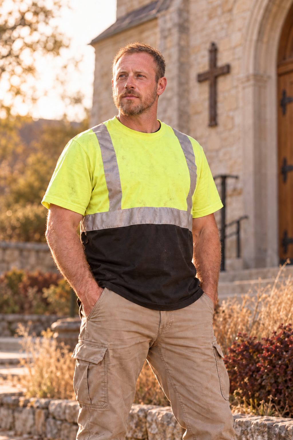 Shane, wearing his work clothes